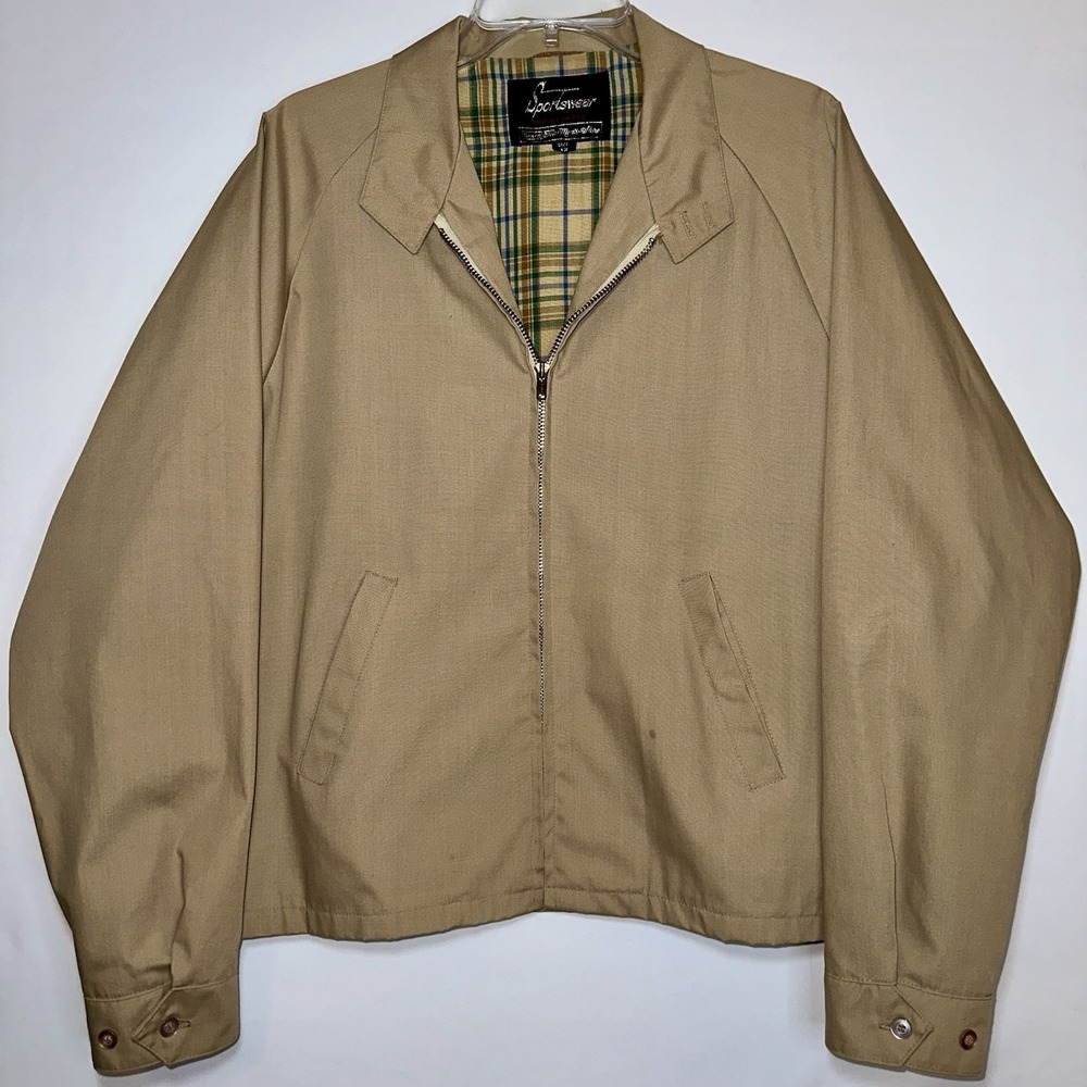 Vintage 60s 70s Sears Perma Prest Harrington Jacket Beige Plaid Golf Men 42